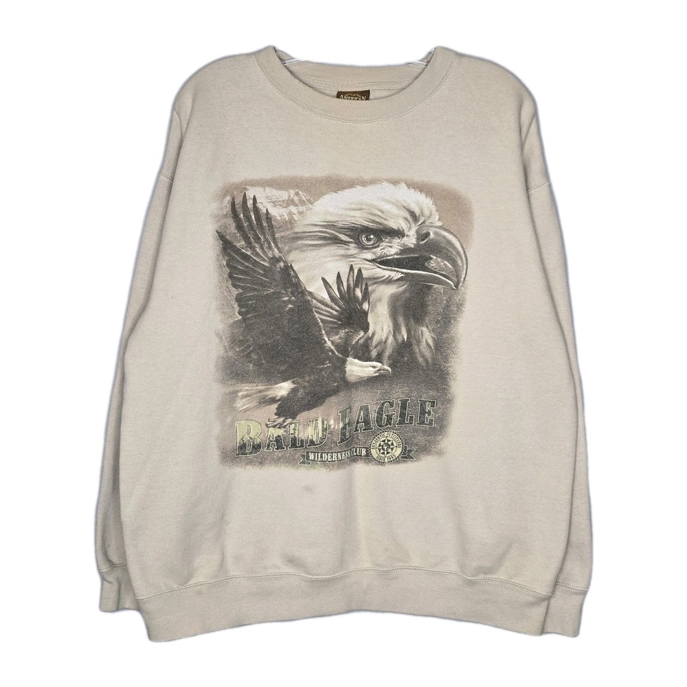 Vintage American Outdoors Bald Eagle Wilderness Club Sweatshirt Tan Oversized XL